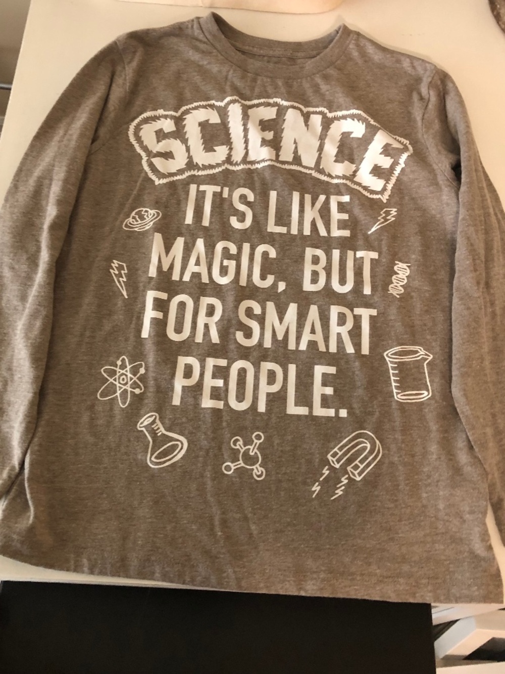Kids Medium 7/8 Science Pajama top long sleeve tan white